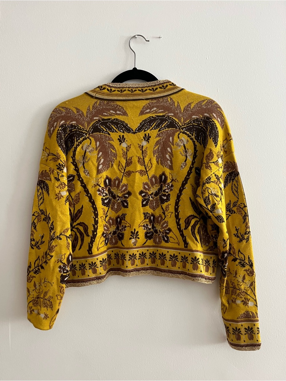 FARM Rio Mustard Floral Jacquard Cropped Cardigan - Picture 2 of 6
